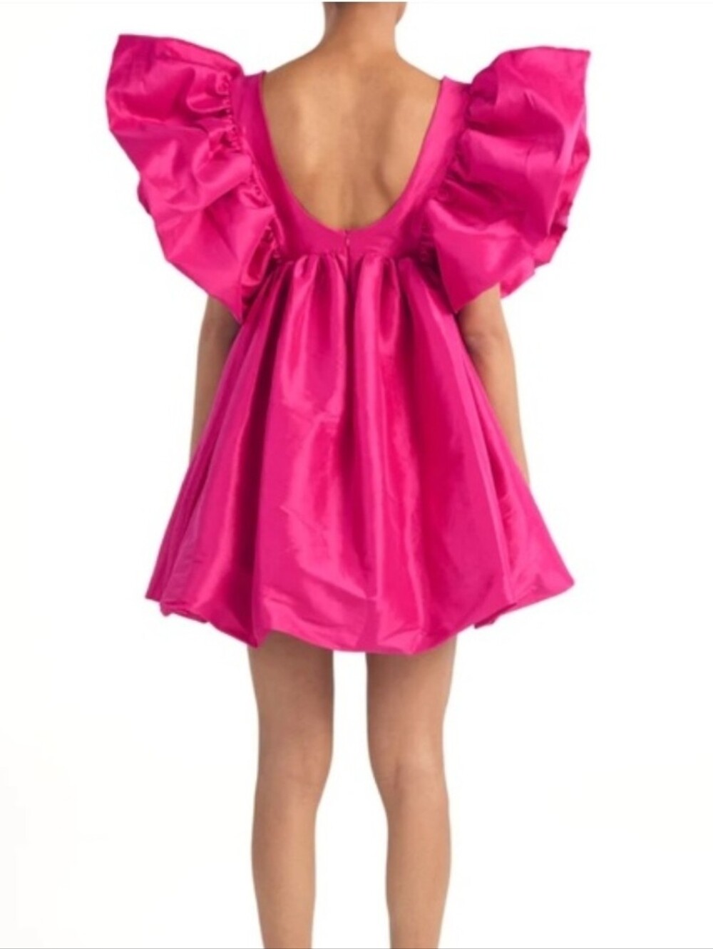Kika Vargas Fuchsia Ruffle Sleeve Party Dress